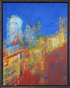 “Metropolis” Primary Toned Modern Abstract Expressionist Cityscape Painting