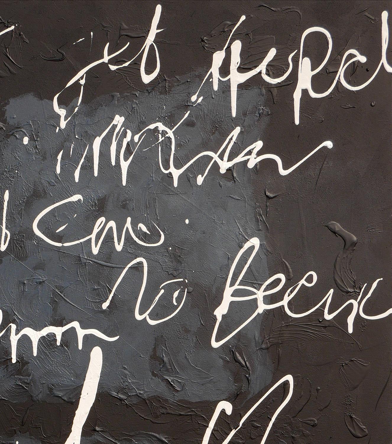 Peinture contemporaine abstraite blanche, grise et noire « Writing on the Wall » - Noir Abstract Painting par Winifred Booth