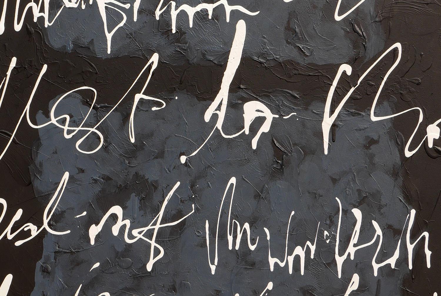 Peinture contemporaine abstraite blanche, grise et noire « Writing on the Wall » en vente 2