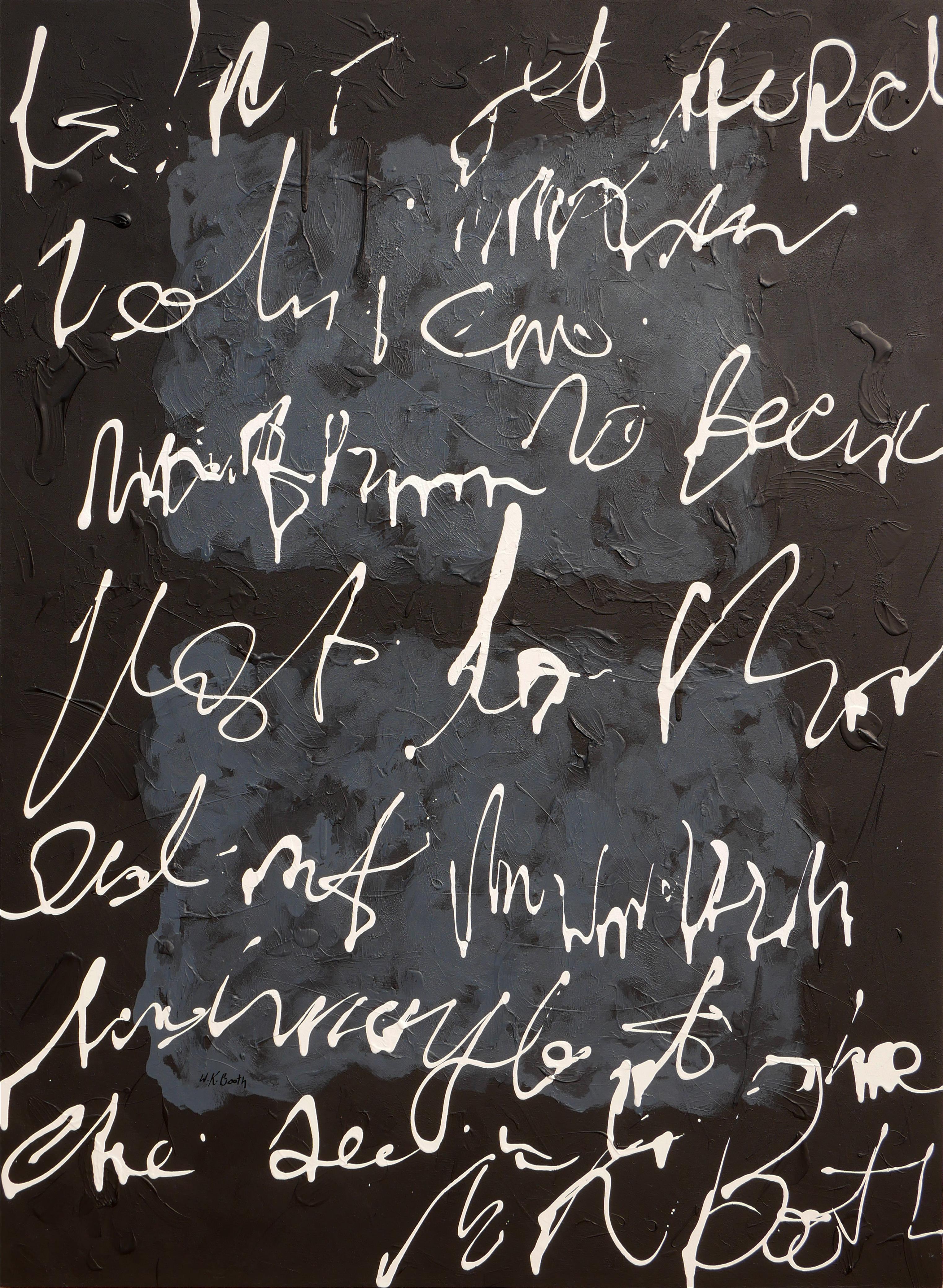 Abstract Painting Winifred Booth - Peinture contemporaine abstraite blanche, grise et noire « Writing on the Wall »
