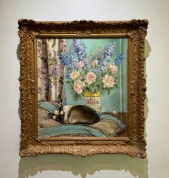 Winifred Humphrey Vintage Modernist Impressionist Still Life with SIAMESE CAT