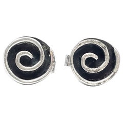 Vintage Winifred Mason Chenet Oxidized Sterling Silver Swirl Cuff Links