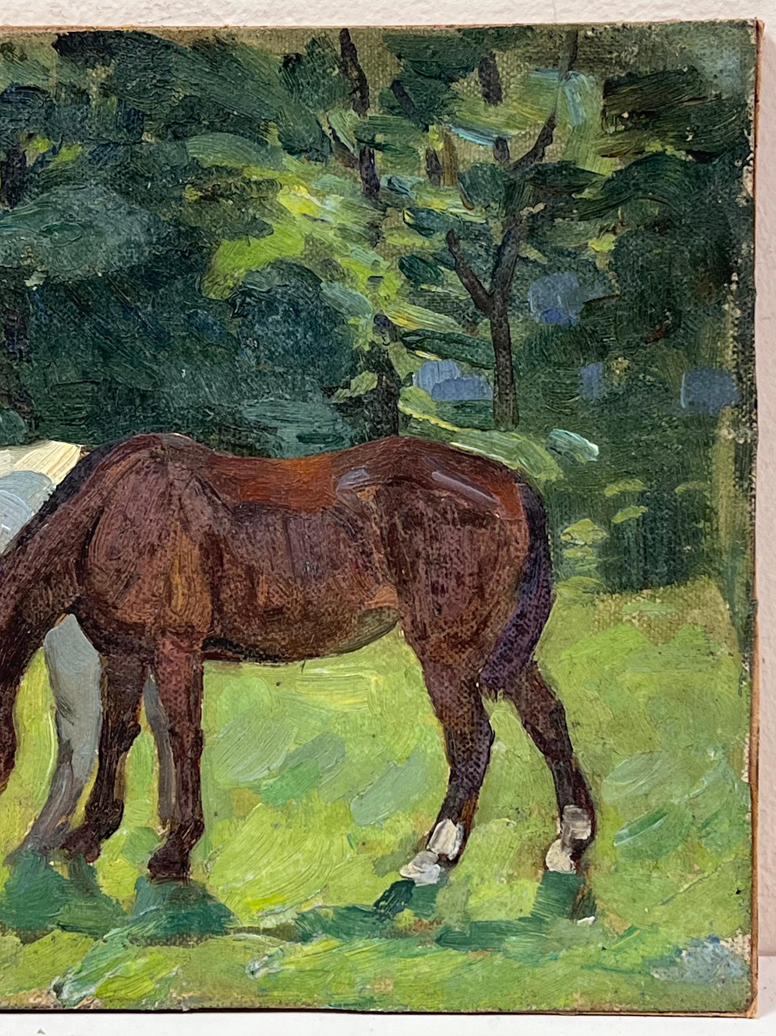 Pferde grasen auf einer Sommerwiese Englisch Antikes signiertes Ölgemälde (Impressionismus), Painting, von Winifred Wilson (1882-1973)