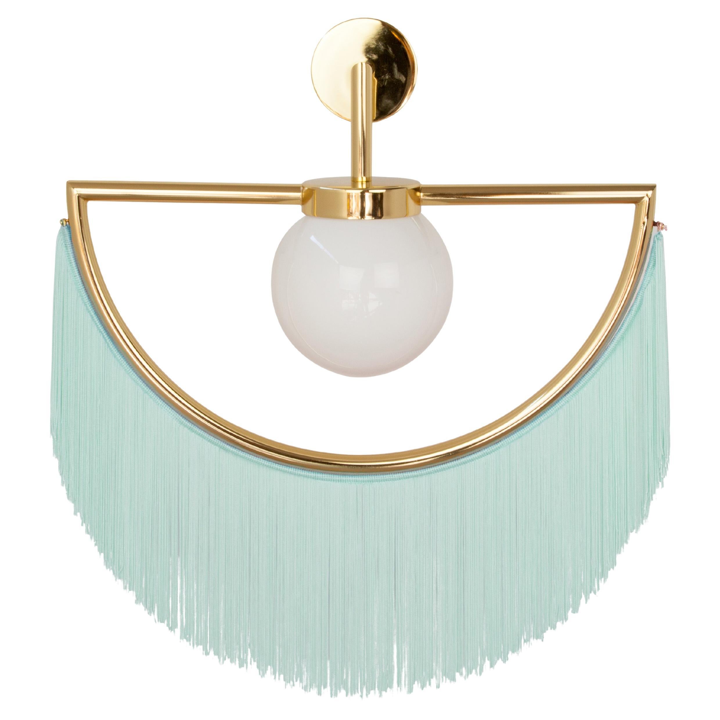 Wink Big Wall Lamp - Gold Bathed Frame and Pastel Mint Fringe by Masquespacio