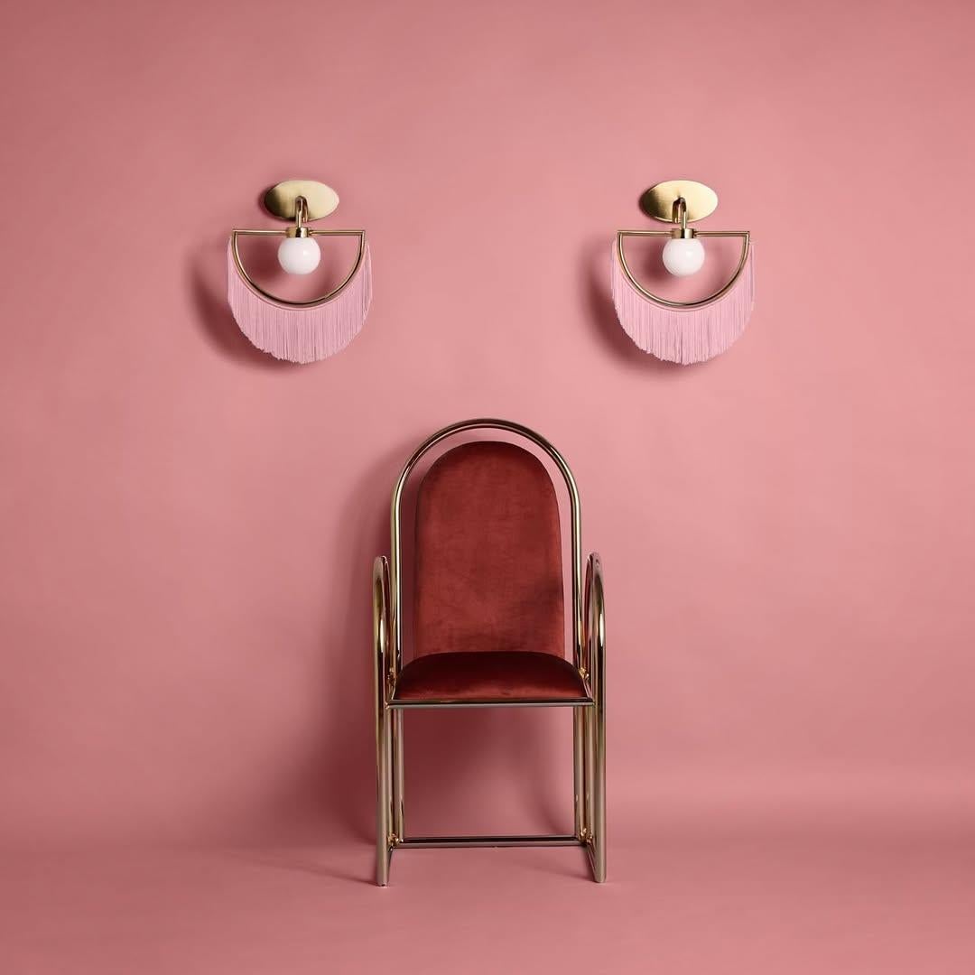 Lampada da parete Wink Big - Struttura in Bigli dorato e frange color menta pastello di Masquespacio in vendita 3