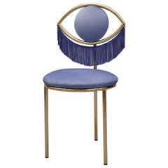 Wink Chair in Bluette Velvet with Fringes