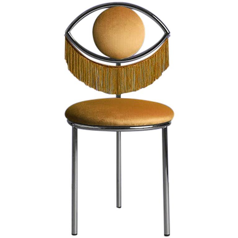 Wink Chair in Orange Velvet with fringes For Sale