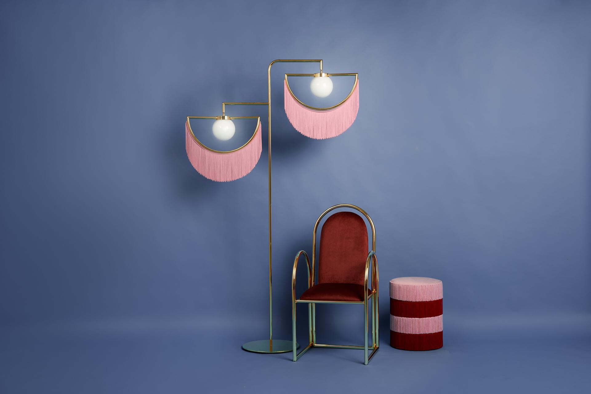 Wink Gold-Plated Floor Lamp  Post-Modernist Style with Pink Fringes In New Condition For Sale In Firenze, IT