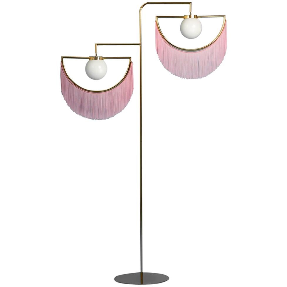 Wink Gold-Plated Floor Lamp  Post-Modernist Style with Pink Fringes For Sale