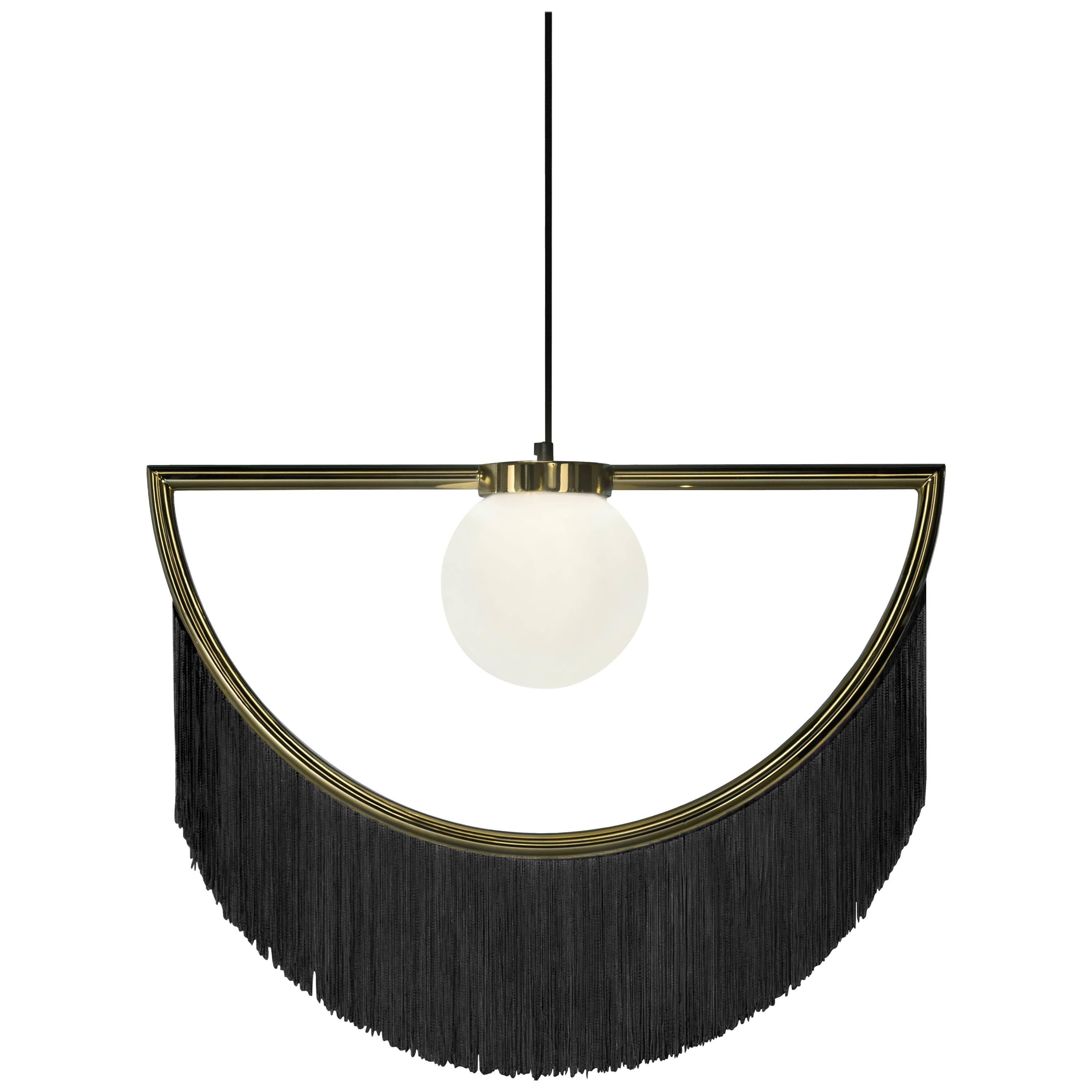 Wink Gold-Plated Pendant Lamp with Black Fringes  For Sale