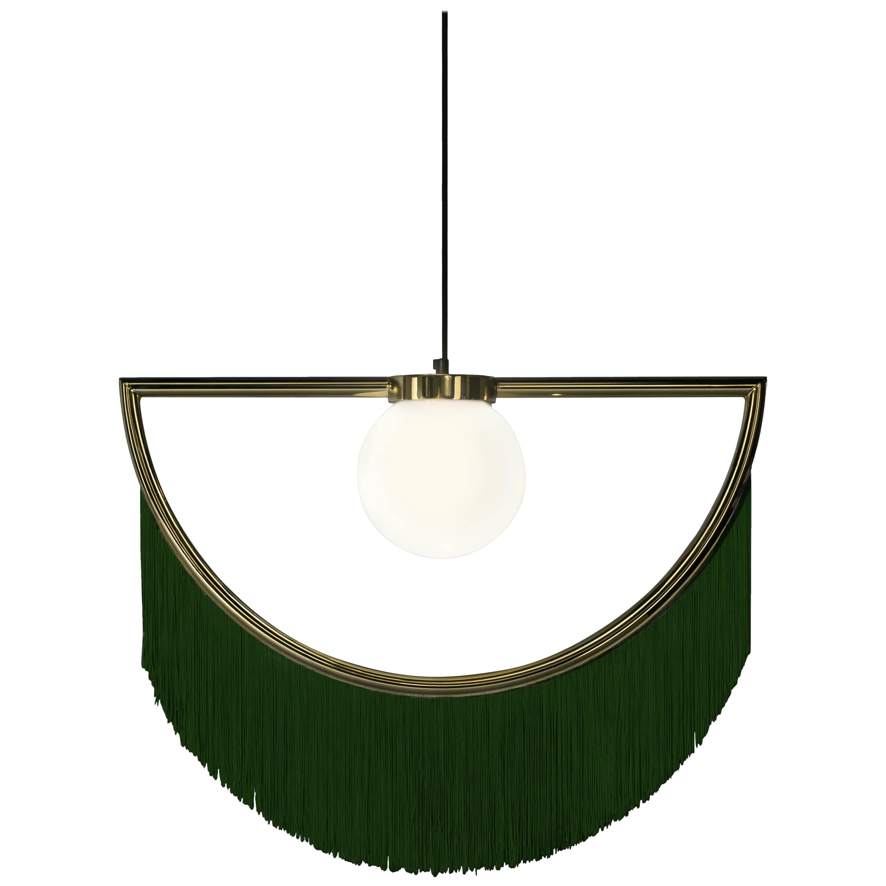 Wink Gold-Plated Pendant Lamp with Green Fringes For Sale