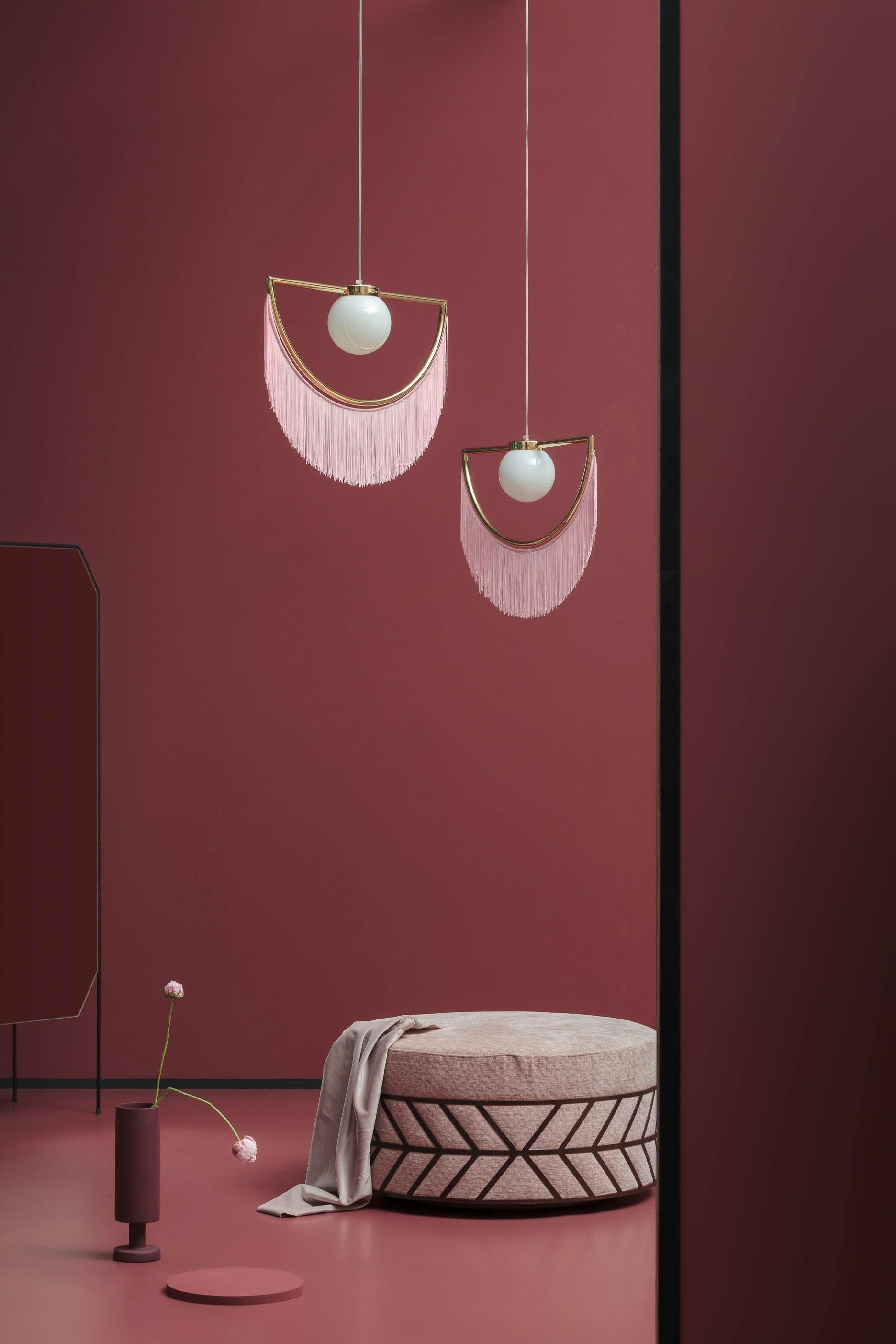 Wink Gold-Plated Pendant Lamp with Pink Fringes For Sale 6