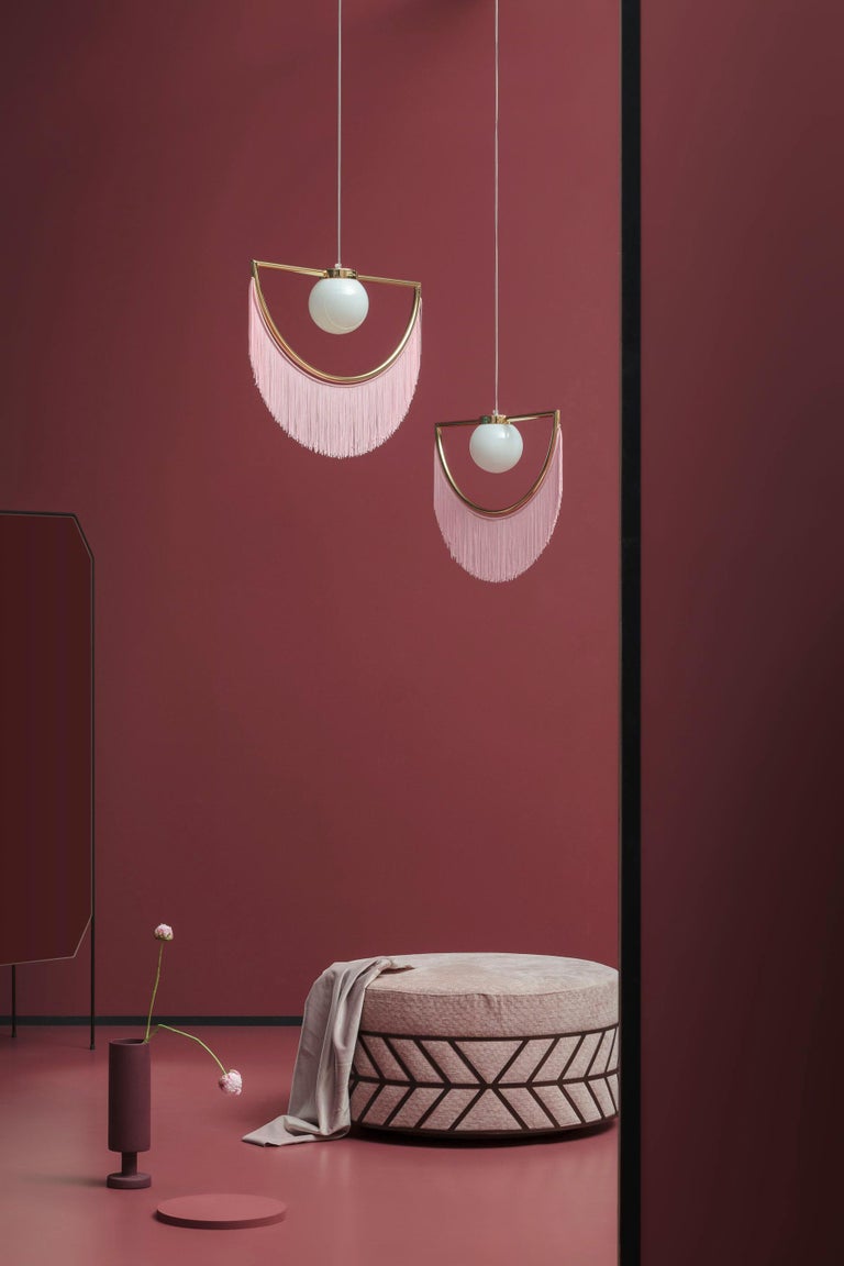 Wink Gold-Plated Pendant Lamp with Pink Fringes For Sale 9