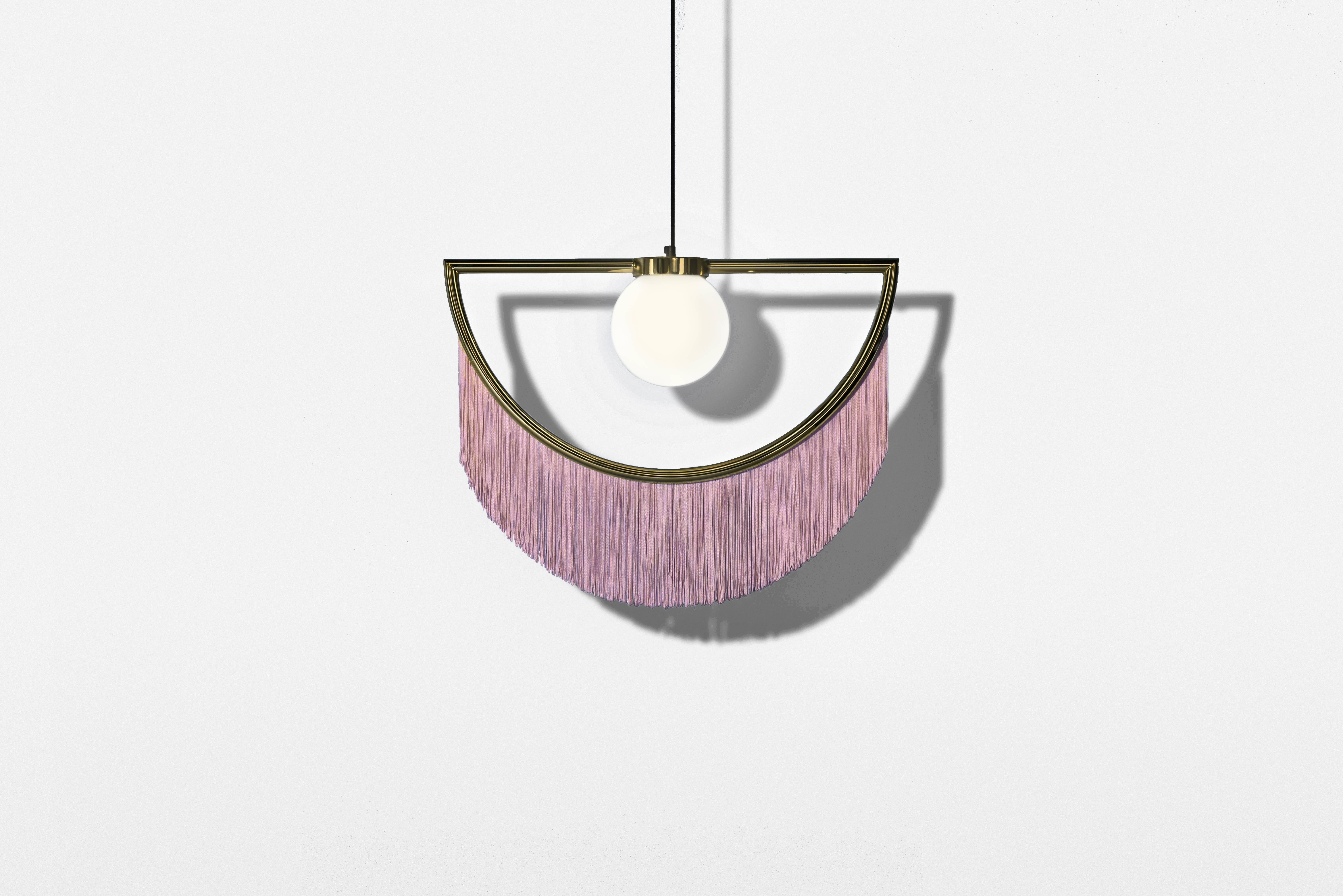 Gold Plate Wink Gold-Plated Pendant Lamp with Pink Fringes For Sale