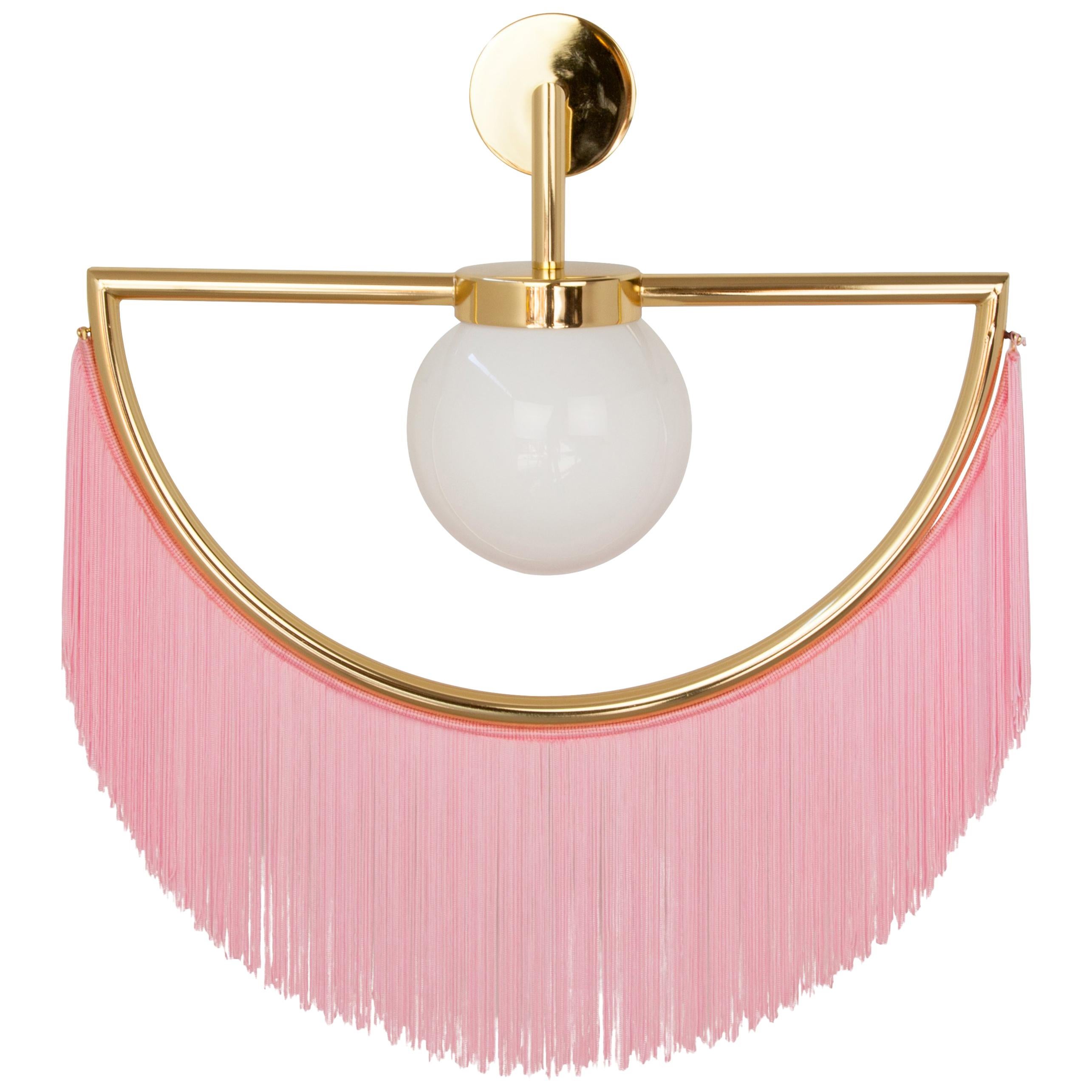 Wink Gold-Plated Wall Lamp with Pink Fringes For Sale