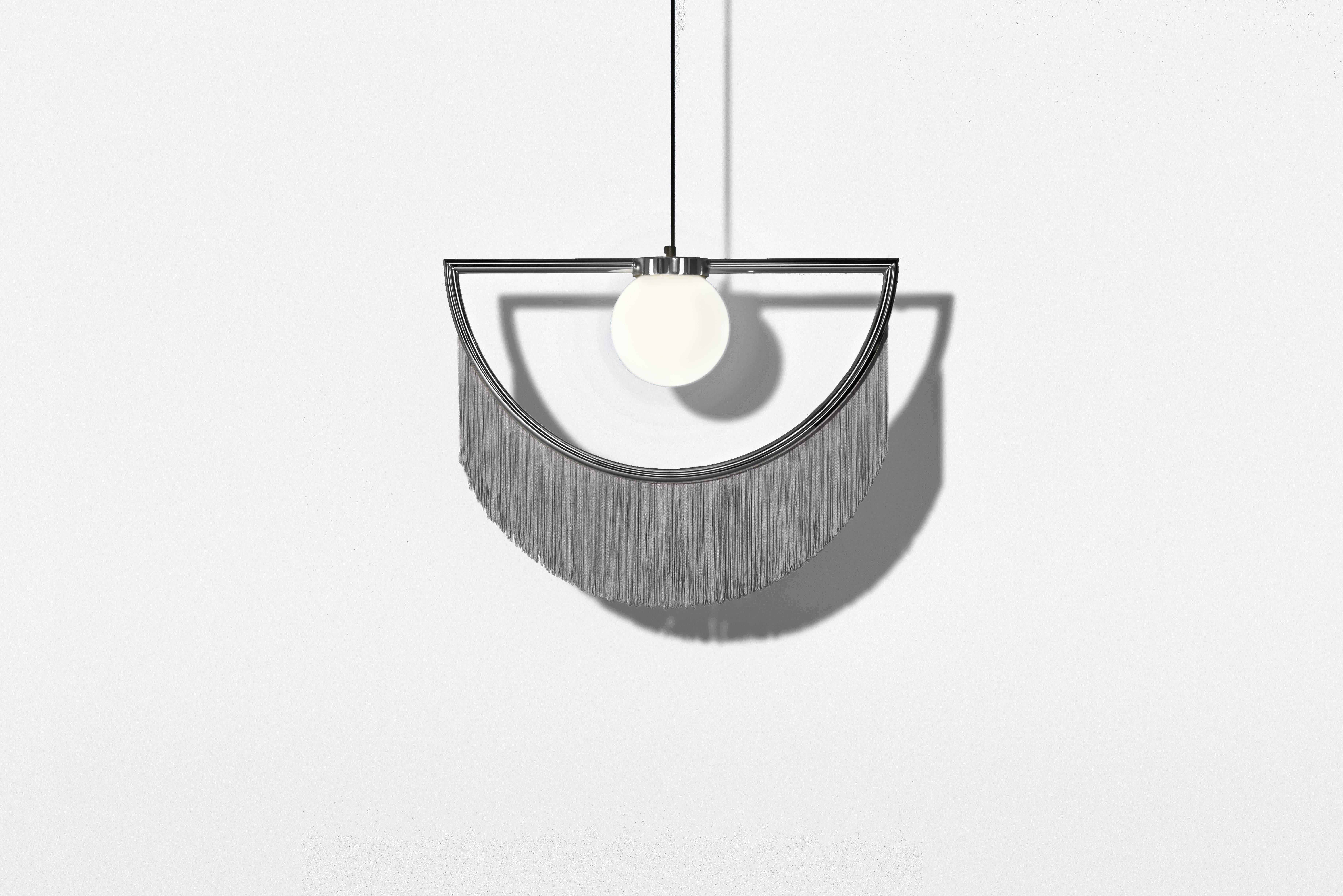Other Wink Metal-Plated Pendant Lamp with Grey Fringes For Sale