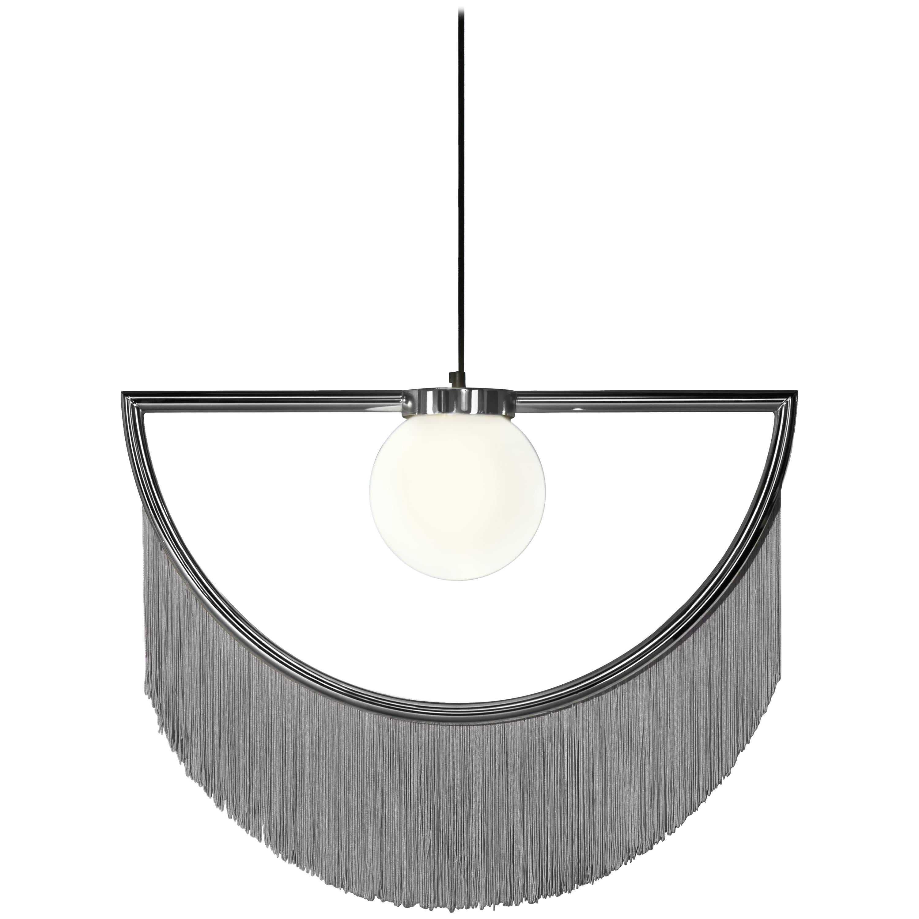 Wink Metal-Plated Pendant Lamp with Grey Fringes For Sale