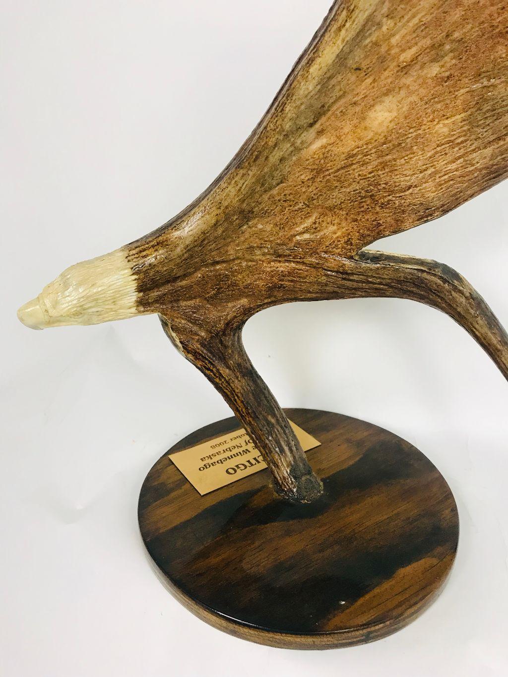 Winnabago Native American Eagle Hand Carved Elk Horn Presented to Citgo In Good Condition In Plymouth, MA