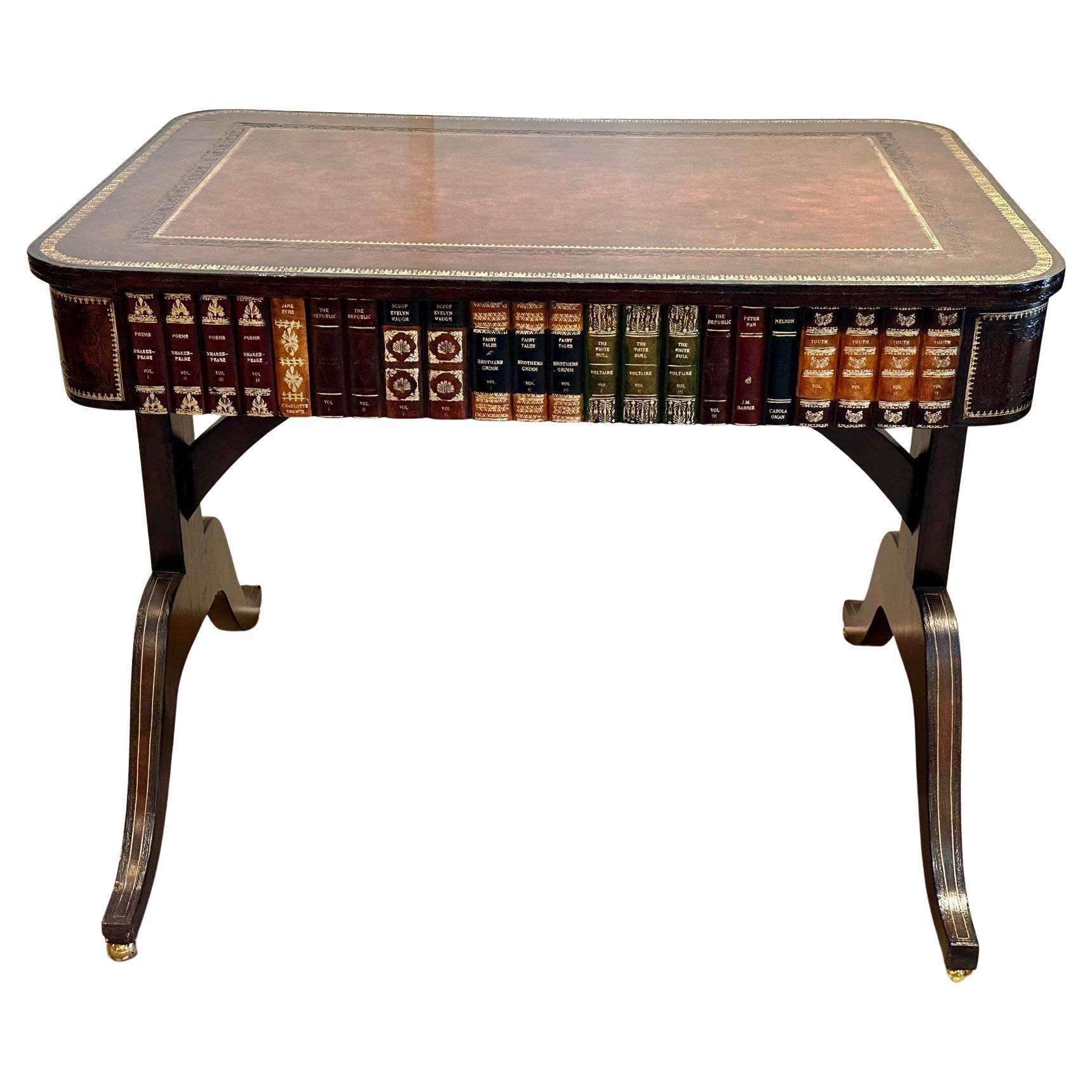 Winner Book Motif Leather Wrapped Maitland Smith Writing Desk For Sale