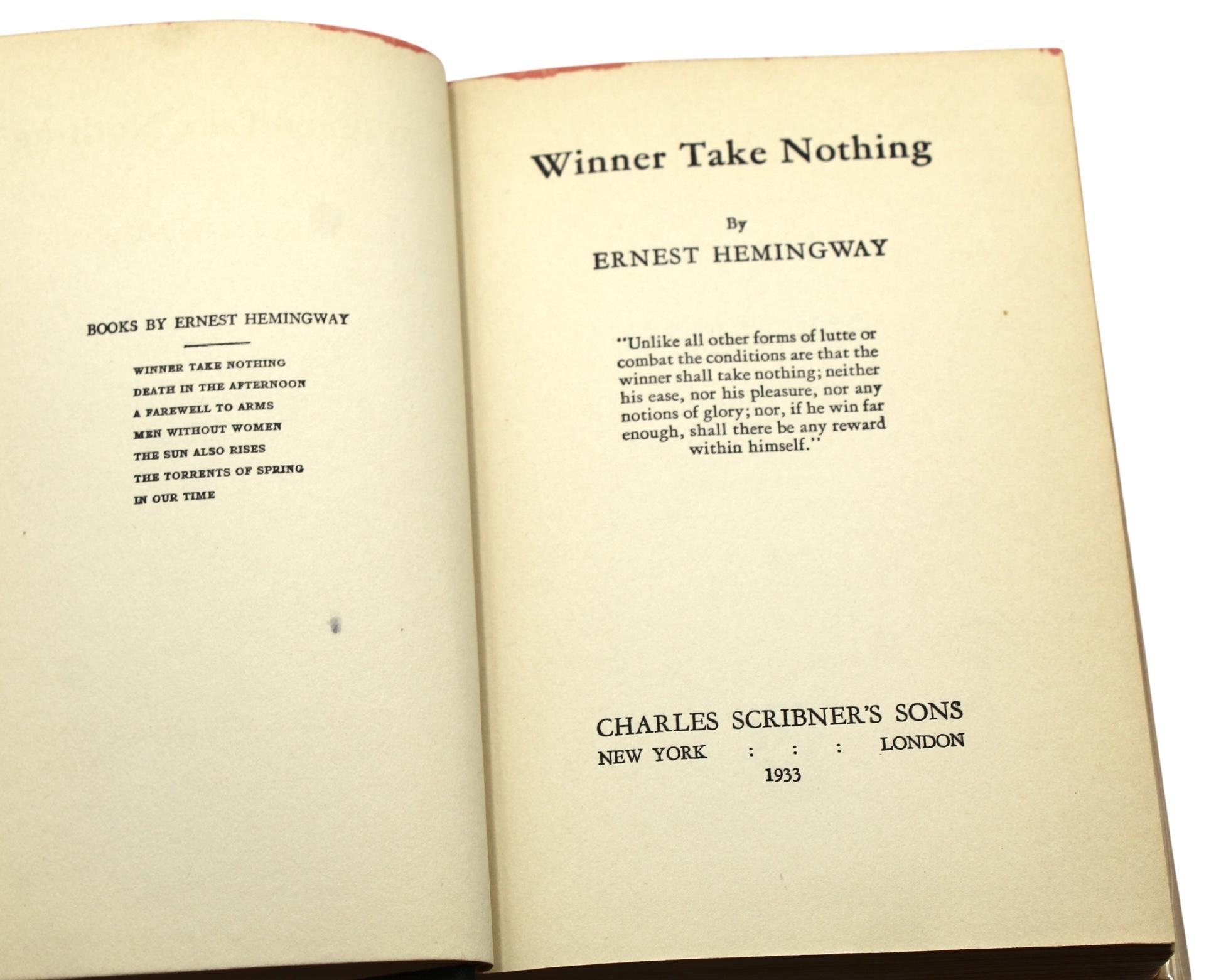 Winner Take Nothing di Ernest Hemingway, Prima Edizione con DJ originale, 1933 in vendita 2