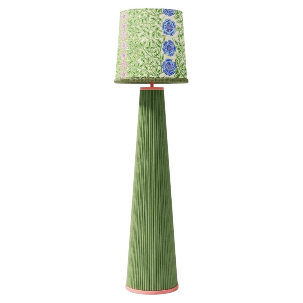 Winnie Floor Lamp in Rattan, Wood and Printed Cotton by POPUS EDITIONS For Sale