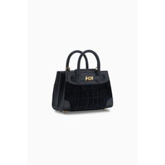 Winnie Handbag Mini Black Diamond Stamped Crushed Velvet e Jet Black Leather