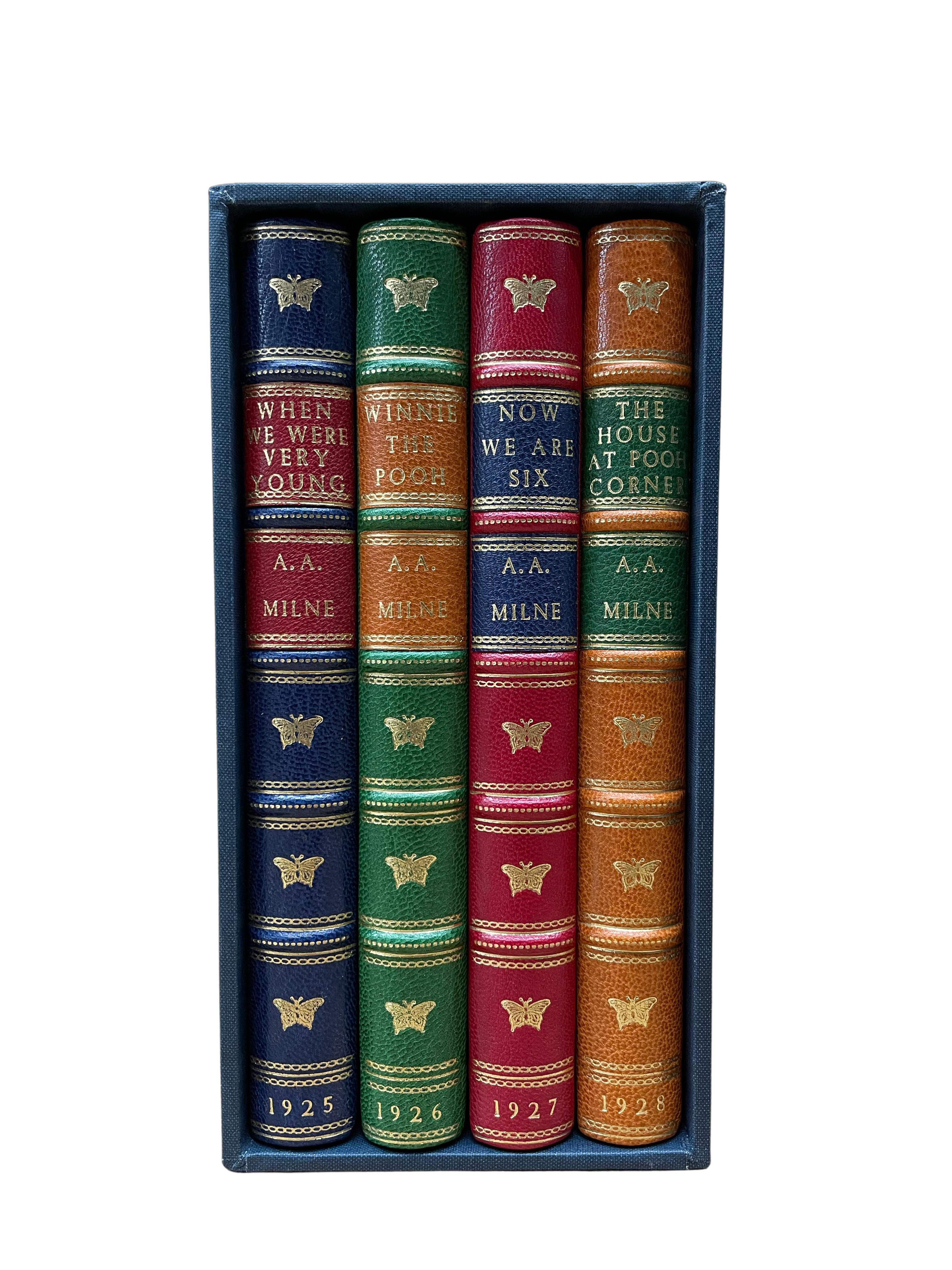 This is a complete deluxe edition set of A. A. Milne's classic children's books based on the adventures of Christopher Robin and Winnie the Pooh. The set includes four first edition, deluxe issue volumes. These four volumes are illustrated