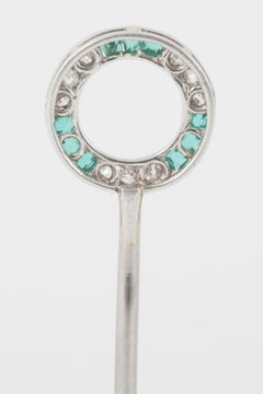 Winning Post Tie or Lapel Pin, Diamonds and Emeralds in Platinum, English