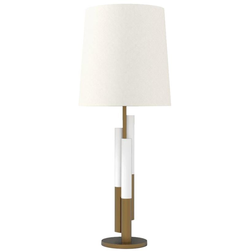 Minimalist Winnow Wood White Lacquer Table Lamp by Caffe Latte For Sale