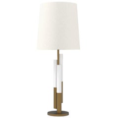 Minimalist Winnow Wood White Lacquer Table Lamp by Caffe Latte