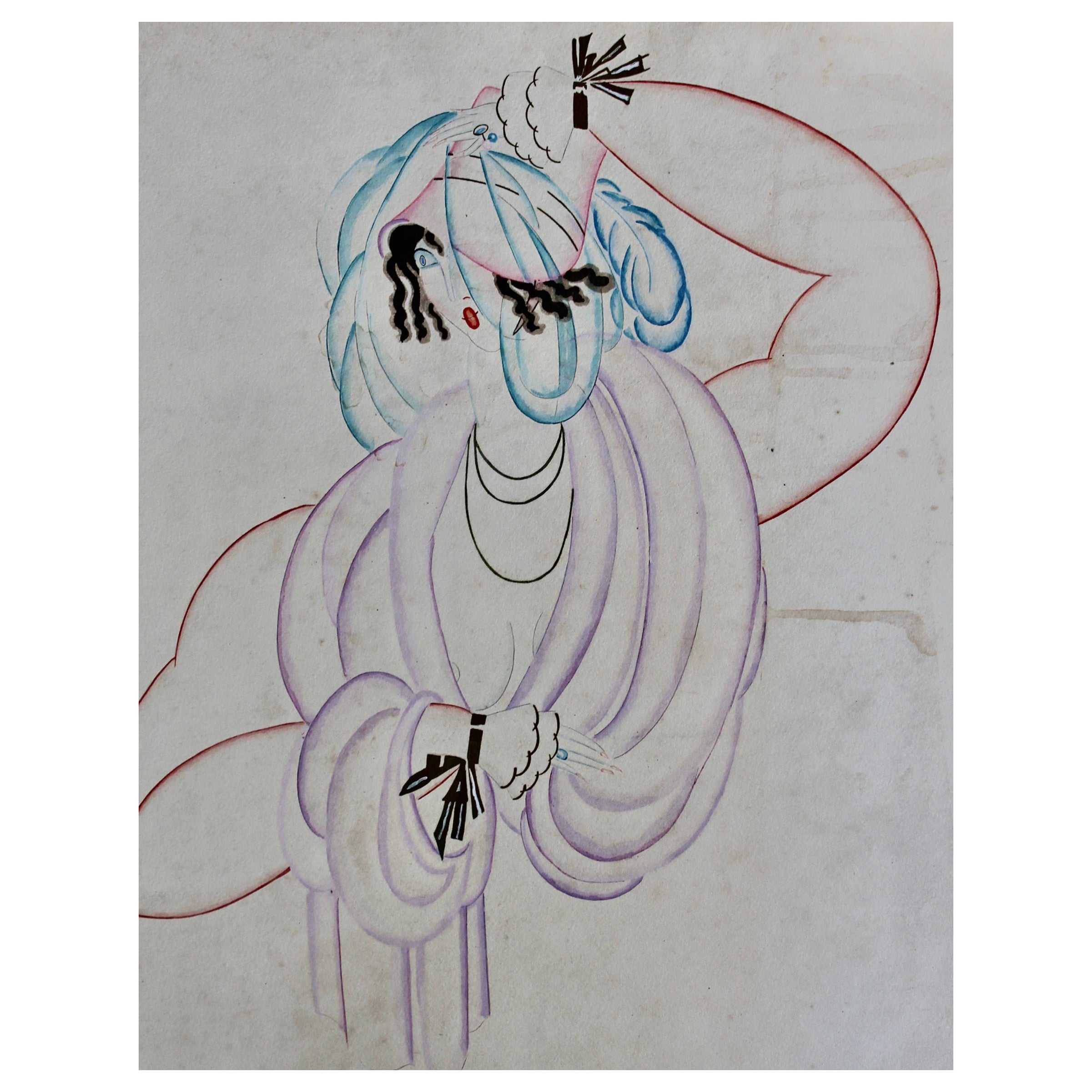 Winold Reiss (attribué) Aquarelle de mode Art déco