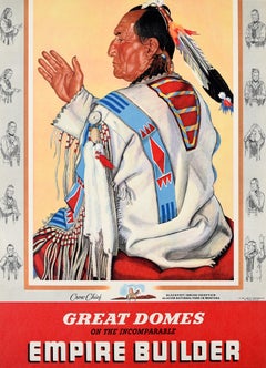 Original Vintage Poster Empire Builder Train Crow Chief Blackfeet Indian Montana