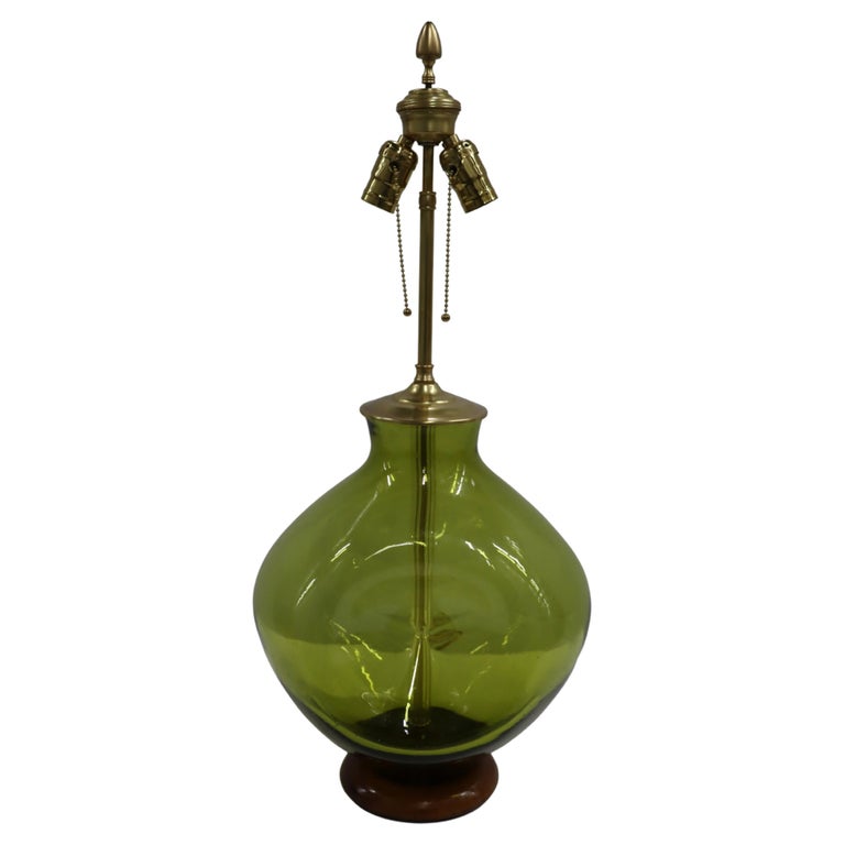 Winslow Andersen for Blenko "Pinched" Green Glass Table Lamp For Sale