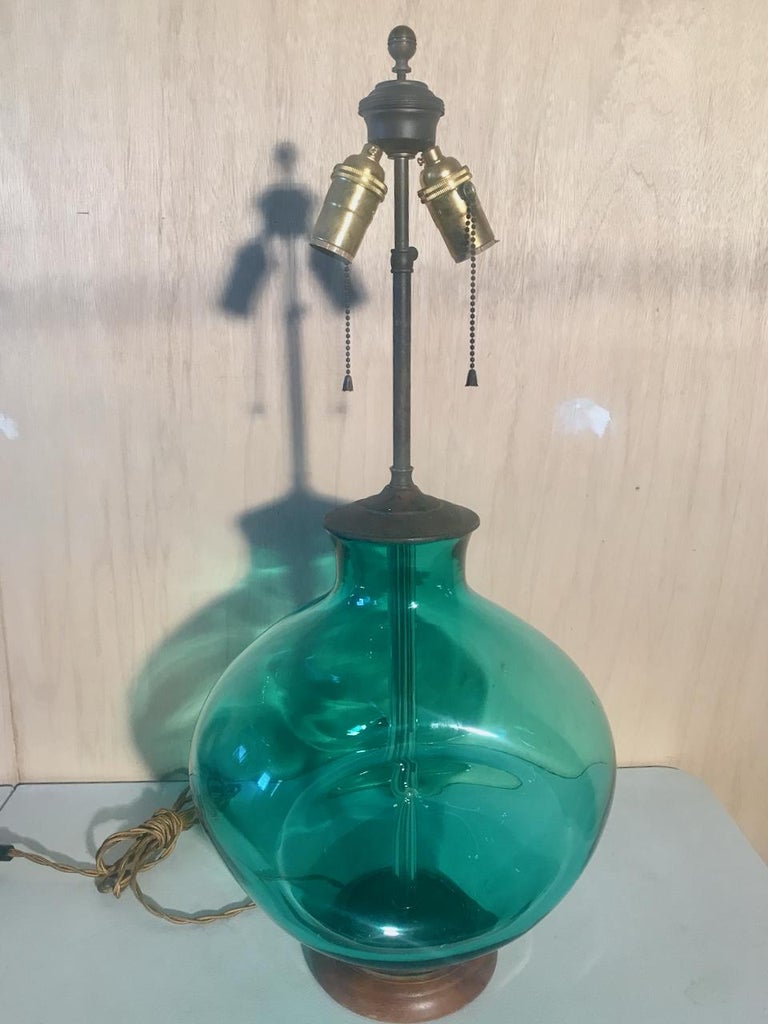Winslow Anderson for Blenko "Pinched" Turquoise Art Glass Table Lamp
