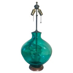Winslow Anderson for Blenko "Pinched" Turquoise Art Glass Table Lamp, 1950s 