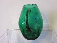 Winslow Anderson Green Crackle Glass Pitcher by Blenko