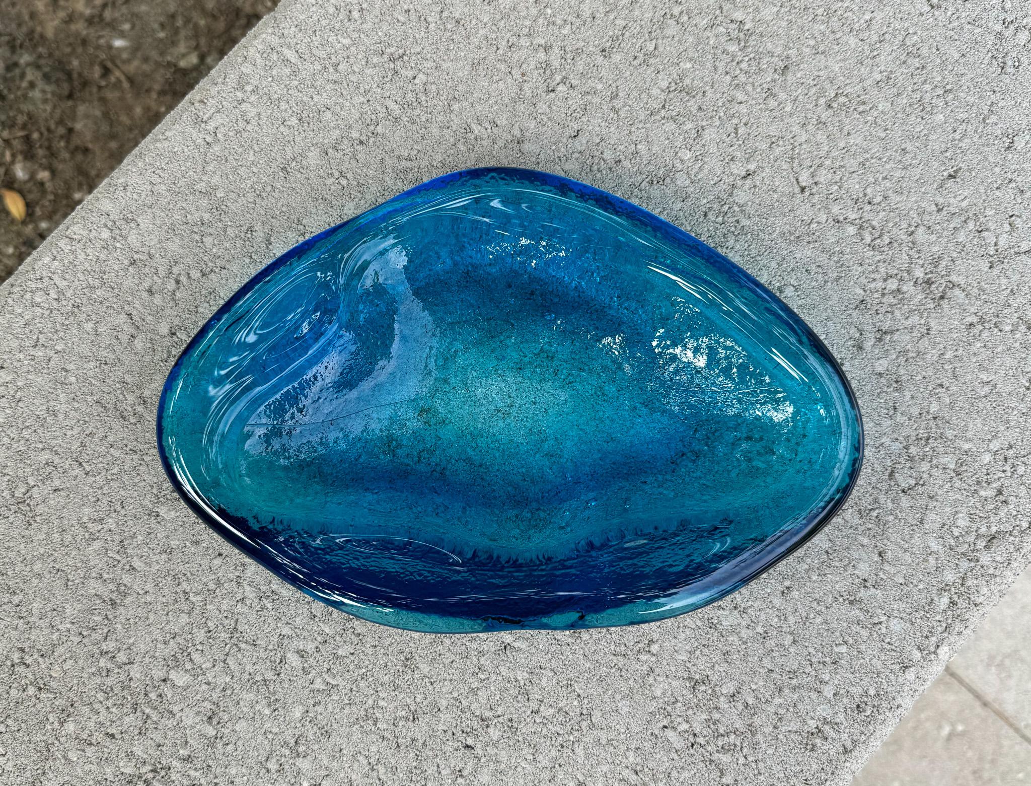 American Winslow Anderson Handmade Amoeba Freeform Glass Bowl / Tray for Blenko, c.1965