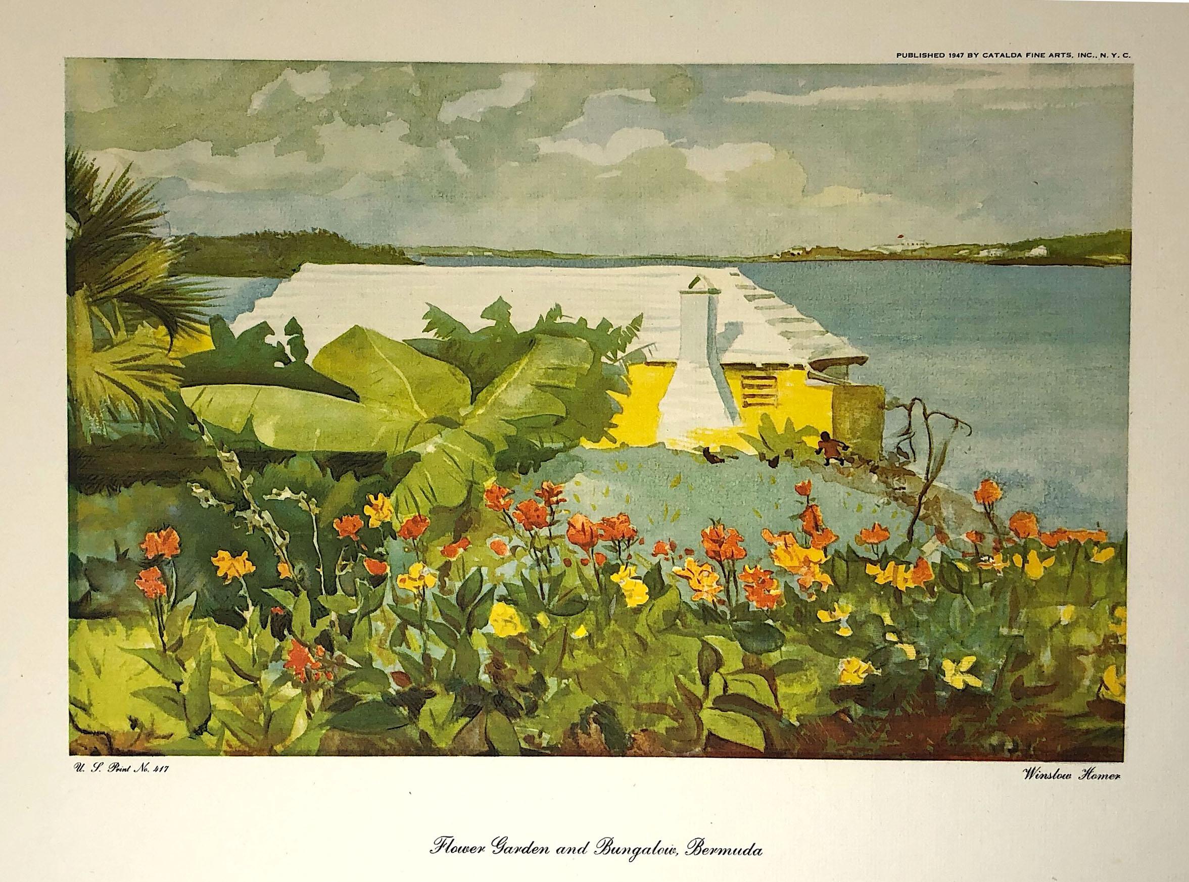 Striking original color lithograph print on paper of Winslow Homer's (1836 - 1910) original watercolor painting titled 