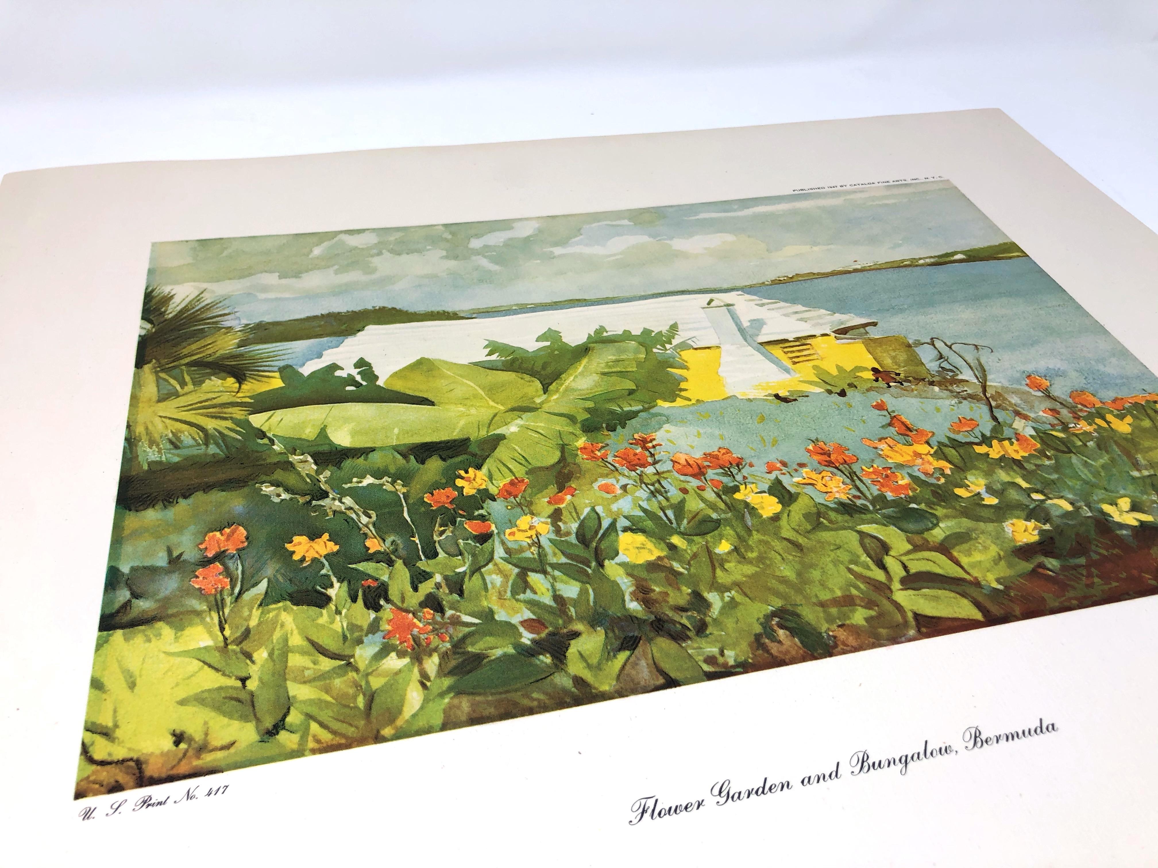 American Classical WINSLOW HOMER American Art Lithograph Print, Flower Garden and Bungalow Bermuda For Sale