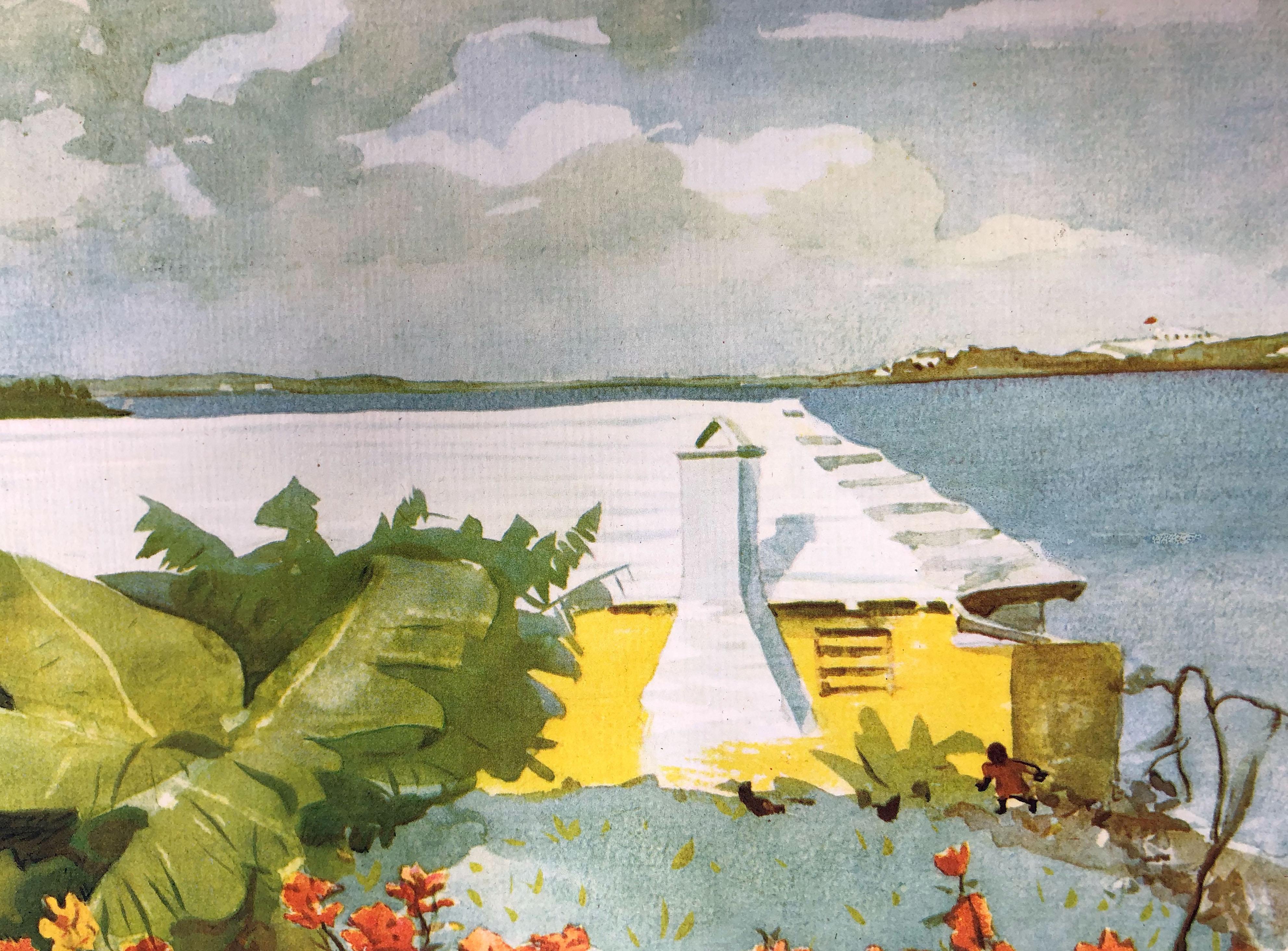 WINSLOW HOMER American Art Lithograph Print, Flower Garden and Bungalow Bermuda In Good Condition For Sale In Chicago, IL