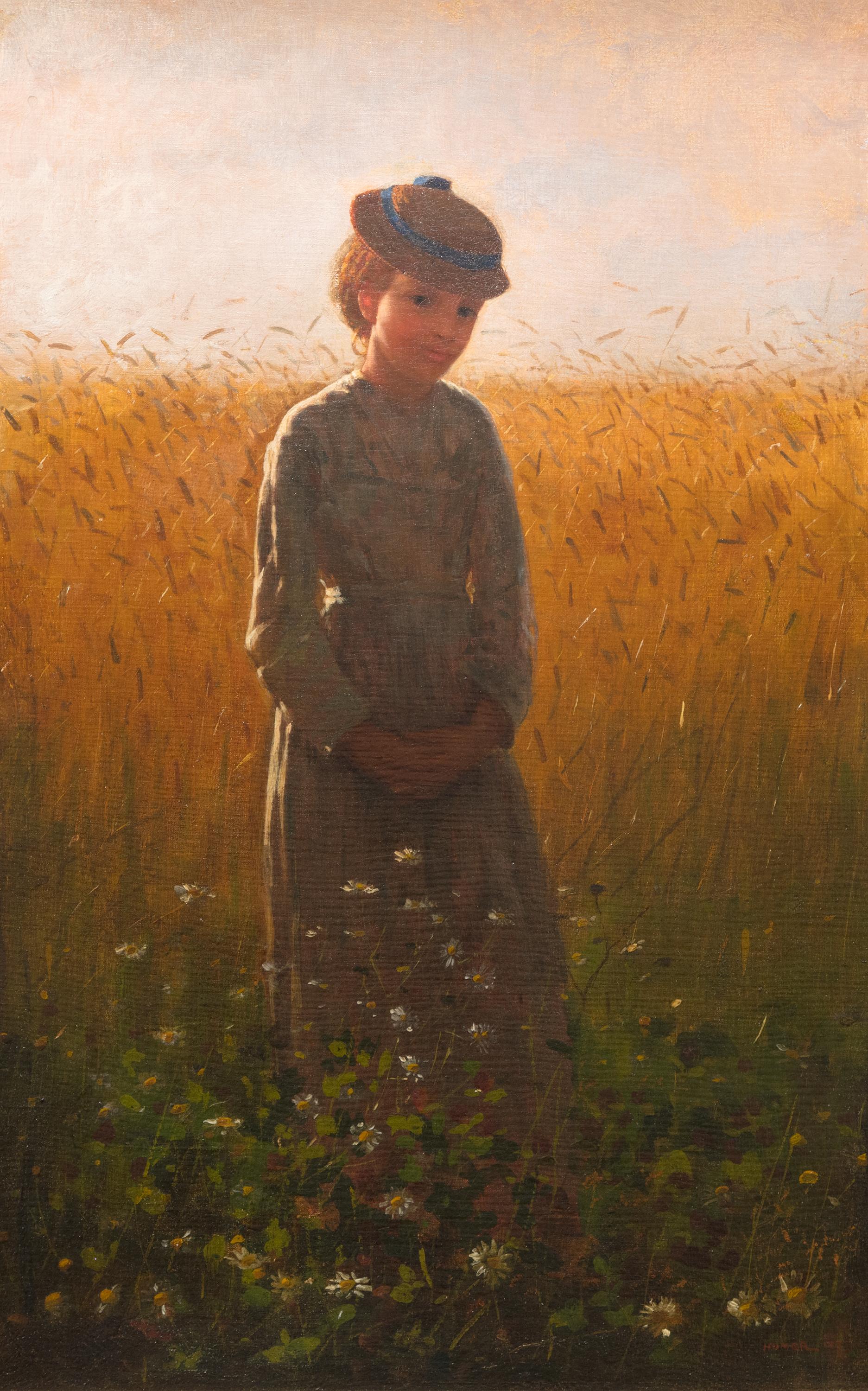 Dans le champ du blé (Fille debout sur un terrain de blé) - Painting de Winslow Homer