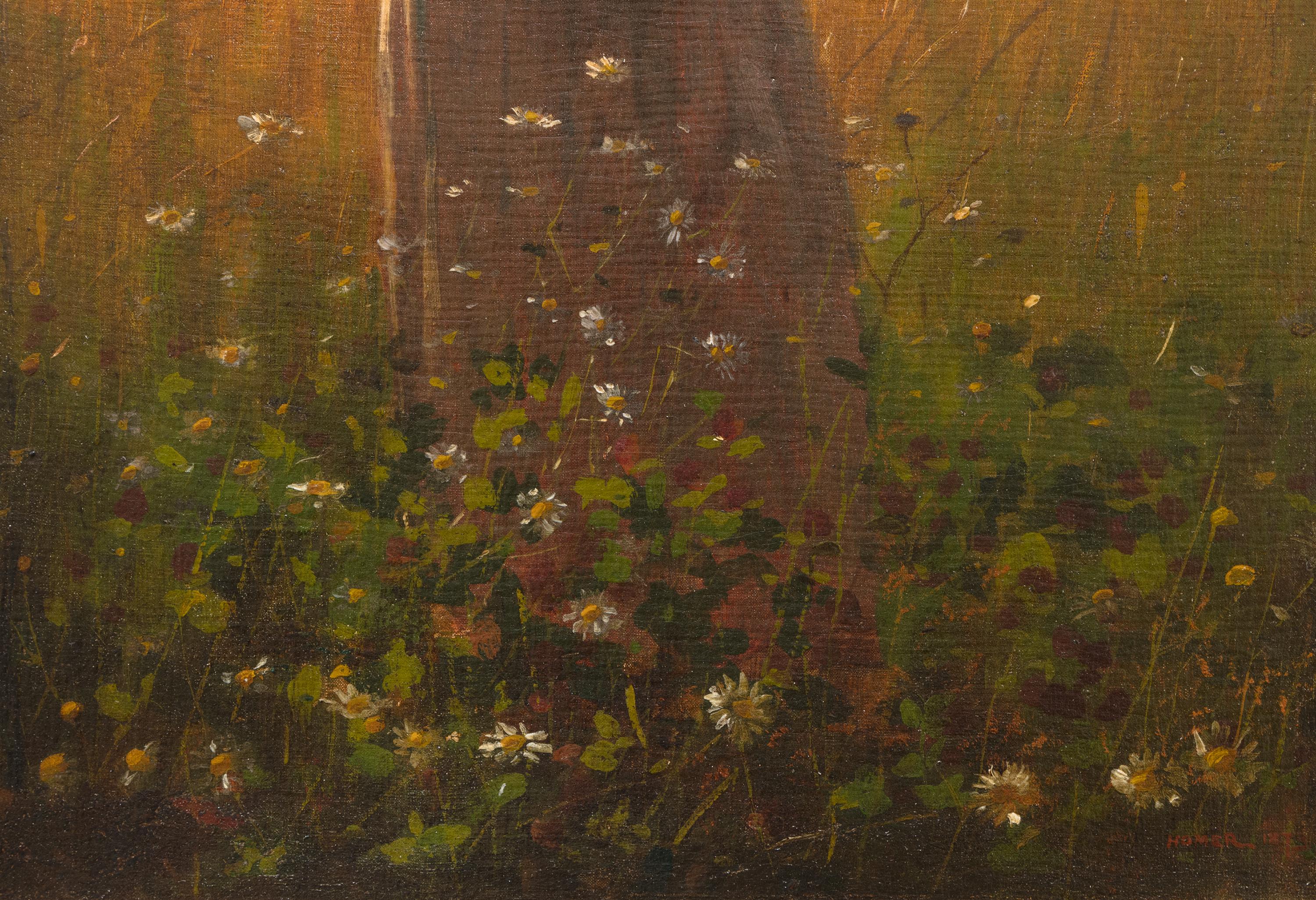 Dans le champ du blé (Fille debout sur un terrain de blé) - Marron Figurative Painting par Winslow Homer