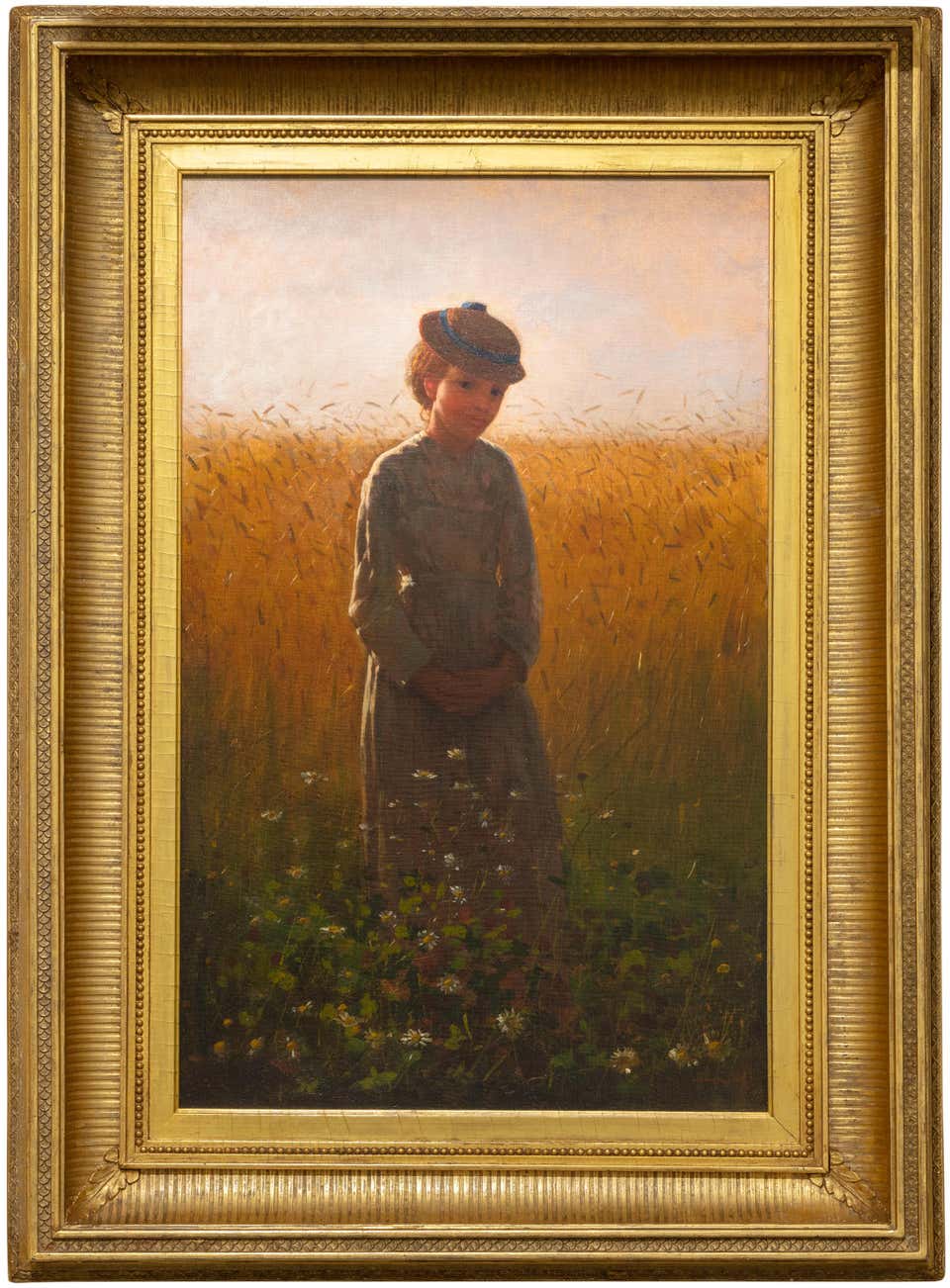 In the Wheatfield (Girl Standing in a Wheat Field) Impressionist Painting 1873