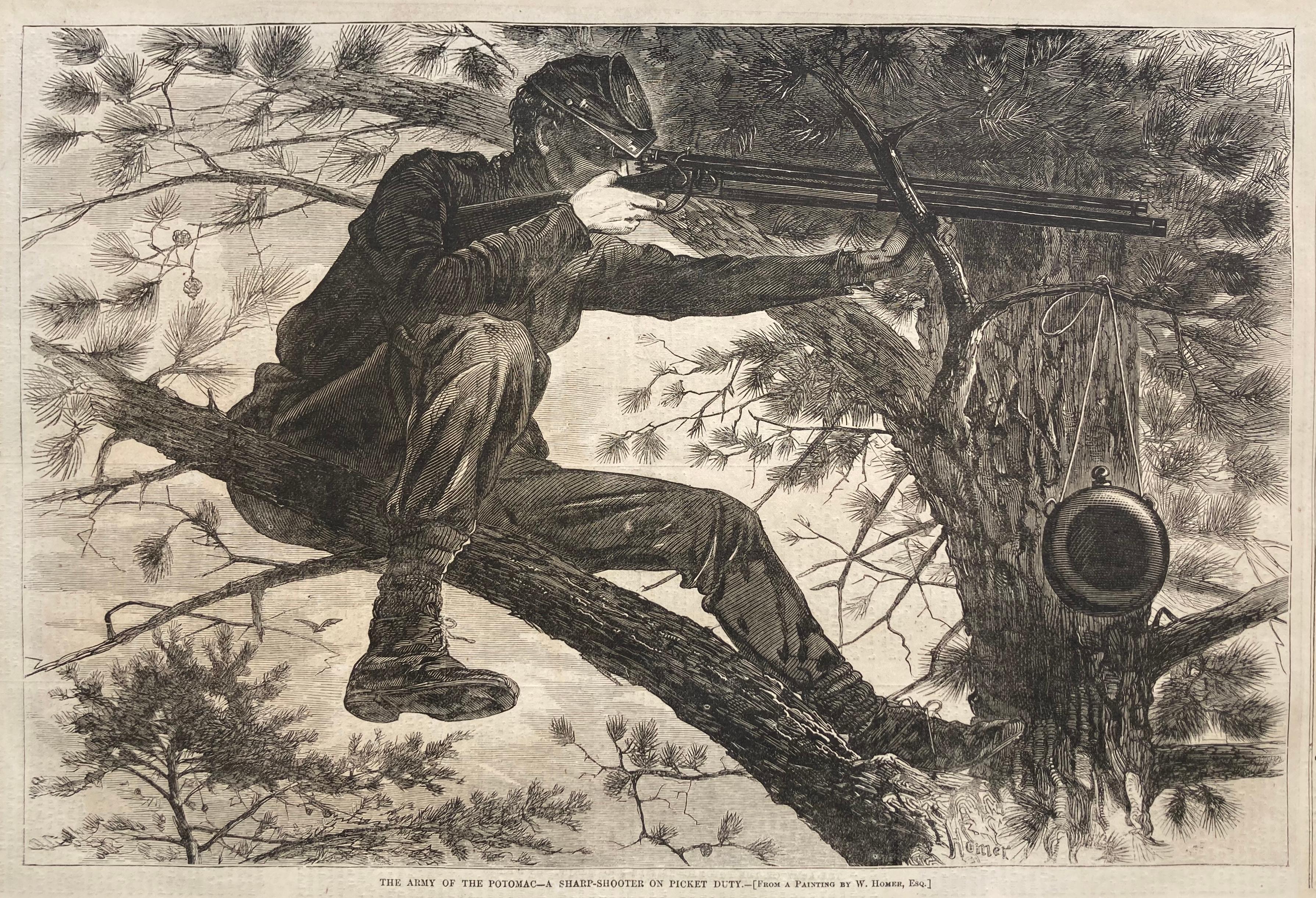 Winslow Homer Figurative Print -  A SHARP-SHOOTER - The Army of the Potomoc - On Picket Duty