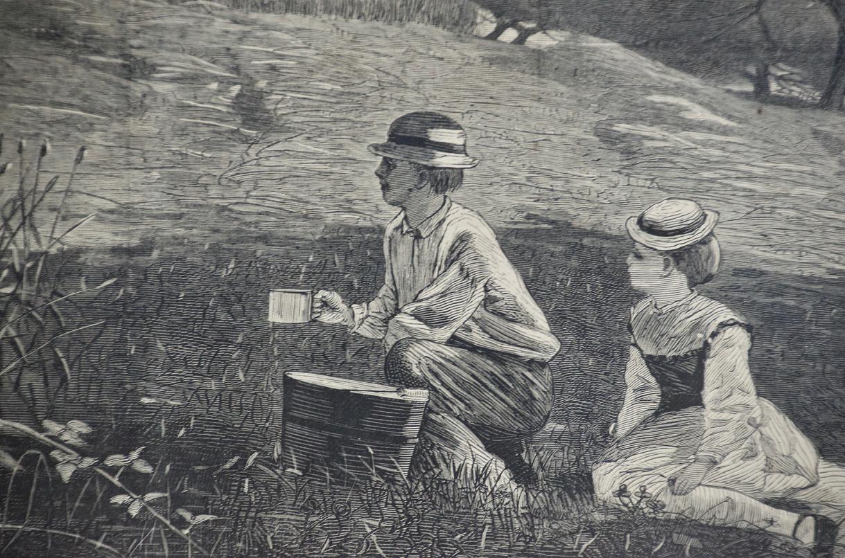 Gravure sur bois du 19ème siècle de Winslow Homer intitulée « Making Hay » (Fabriqué la faïence). en vente 3