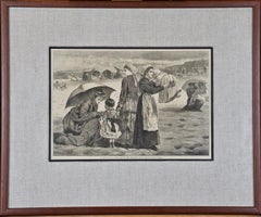 Winslow Homer Framed Original 19th Century Wood Engraving "On the Beach"