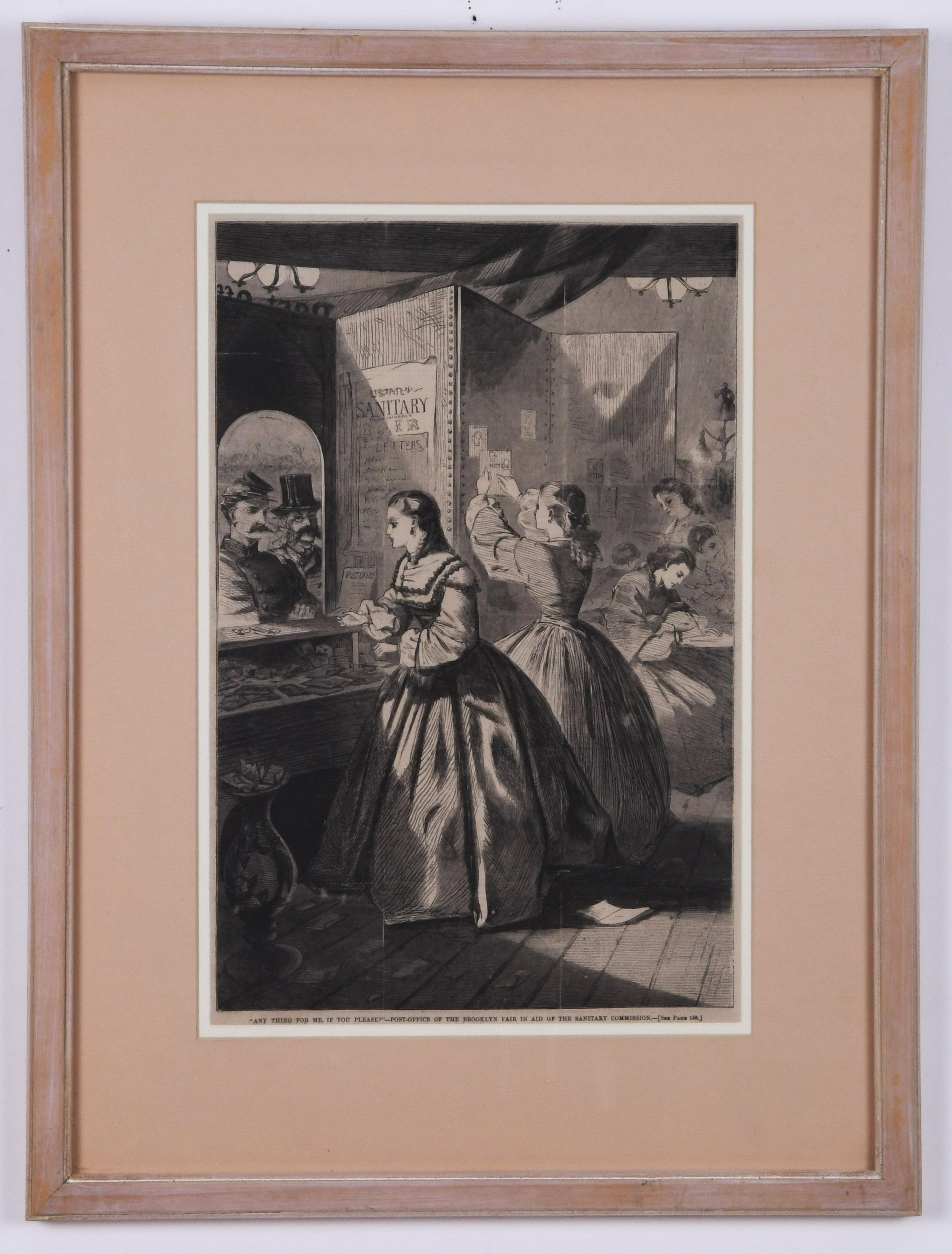 Civil War, Post Office, Elegant Women, wood engraving, 1864