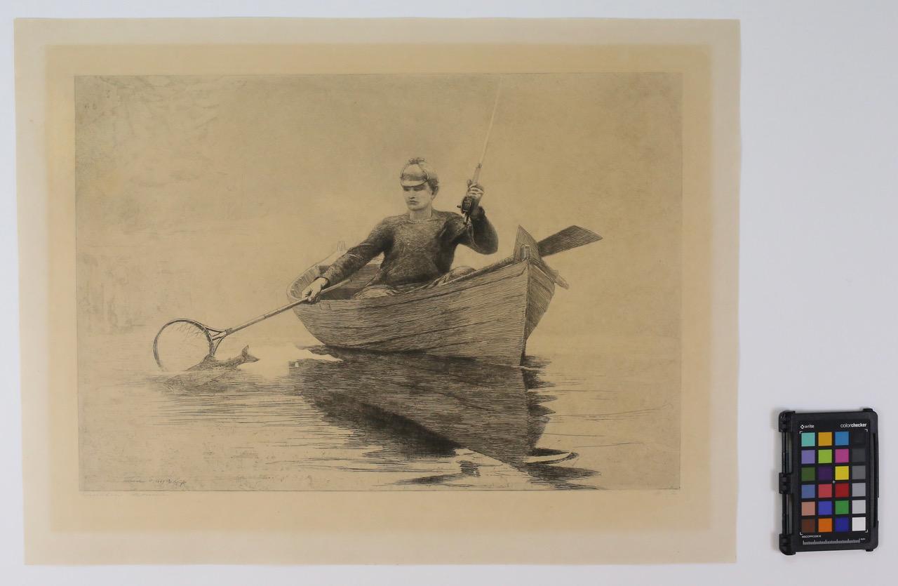 Fishing à la mouche, lac Saranac - Print de Winslow Homer
