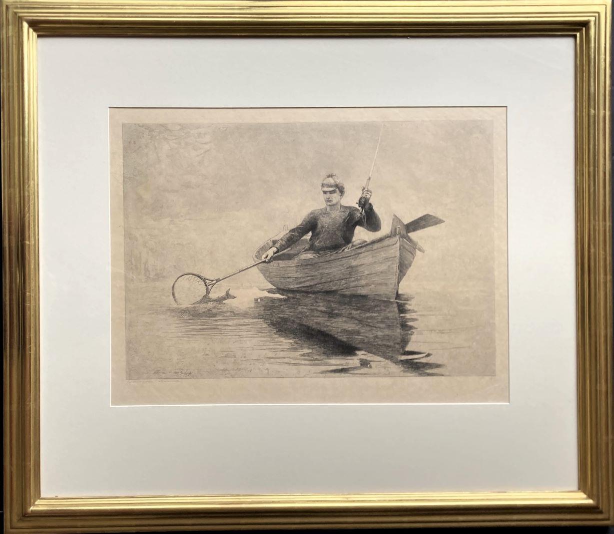 Fishing à la mouche, lac Saranac - Modernisme américain Print par Winslow Homer