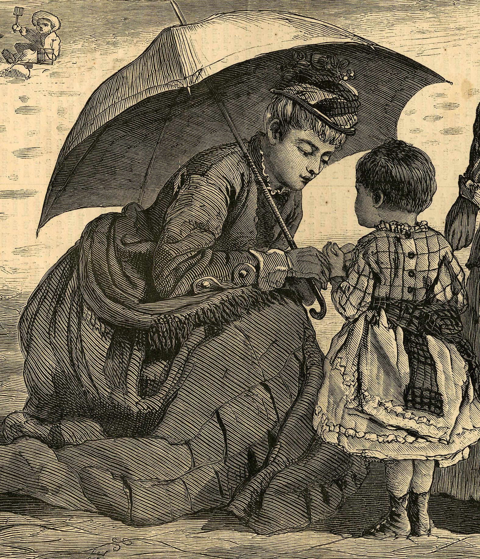On the Beach at Long Branch - The Children's Hour (L'heure des enfants) - Print de Winslow Homer